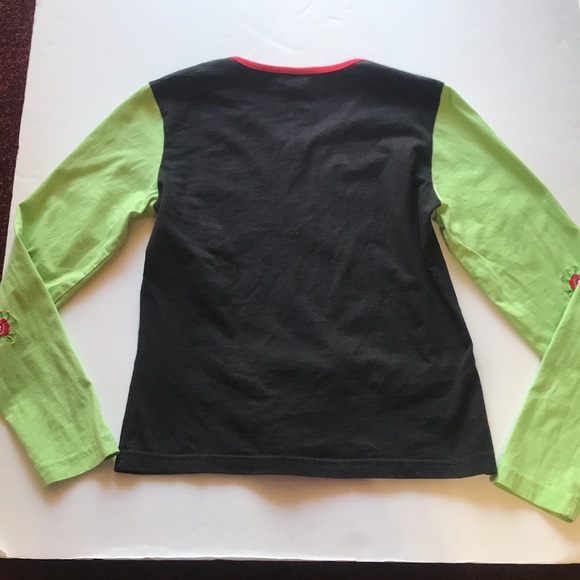 Vintage Y2K Long Sleeve Top Floral Embroidery 2000‘s Neon Green Black Floral Hot - Picture 4 of 13